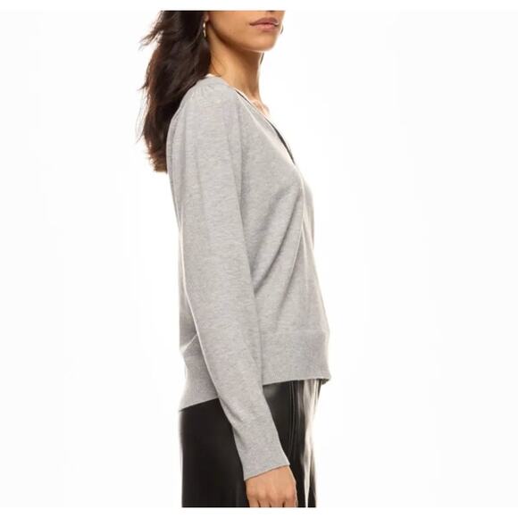 CeCe Gray Trim Oversized V-Neck Sweater SMALL Romantic Preppy Lightweight  $79 - Picture 2 of 9